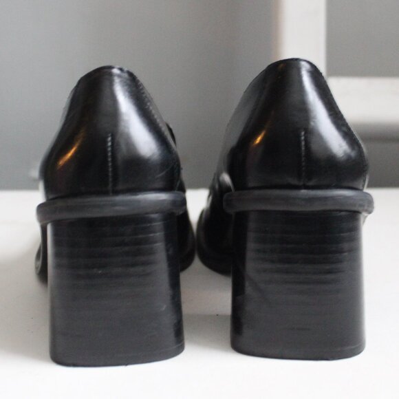 Nine West Women's Kinetic Black Leather Y2K Square Toe Loafer Heels Size 7 - Picture 3 of 8